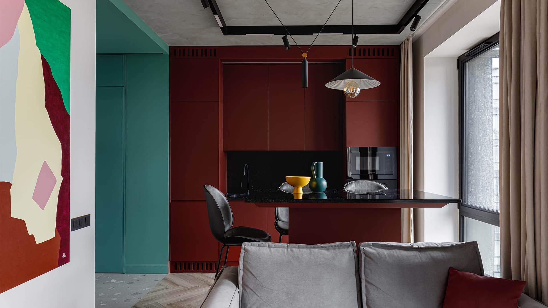 Игра контрастных цветов в интерьере квартиры с видовым кабинетом — проект студии GU Design Игра контрастных цветов в интерьере квартиры с видовым кабинетом — проект студии GU Design