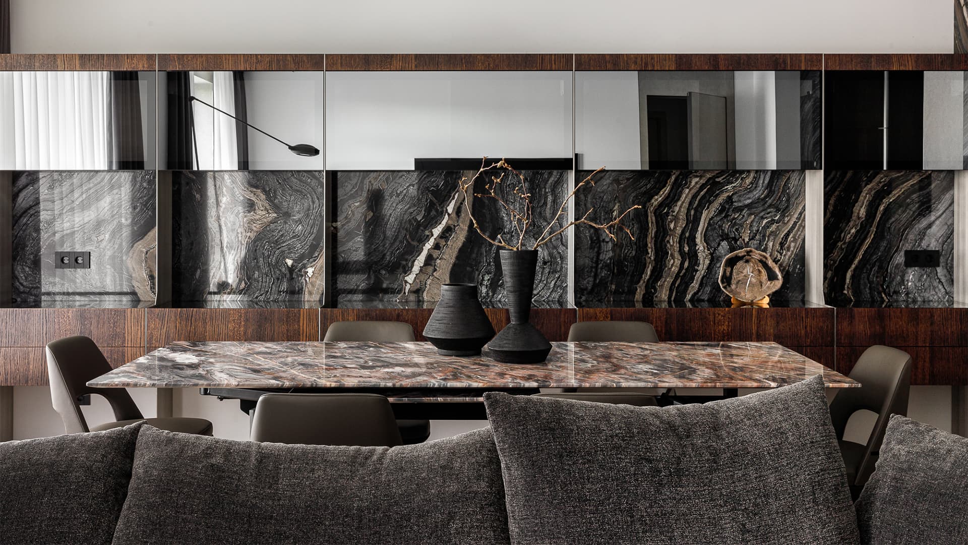 Мрамор, шпон дуба и сталь в интерьере просторной квартиры — проект Артема Кучерова Мрамор, шпон дуба и сталь в интерьере просторной квартиры — проект Артема Кучерова