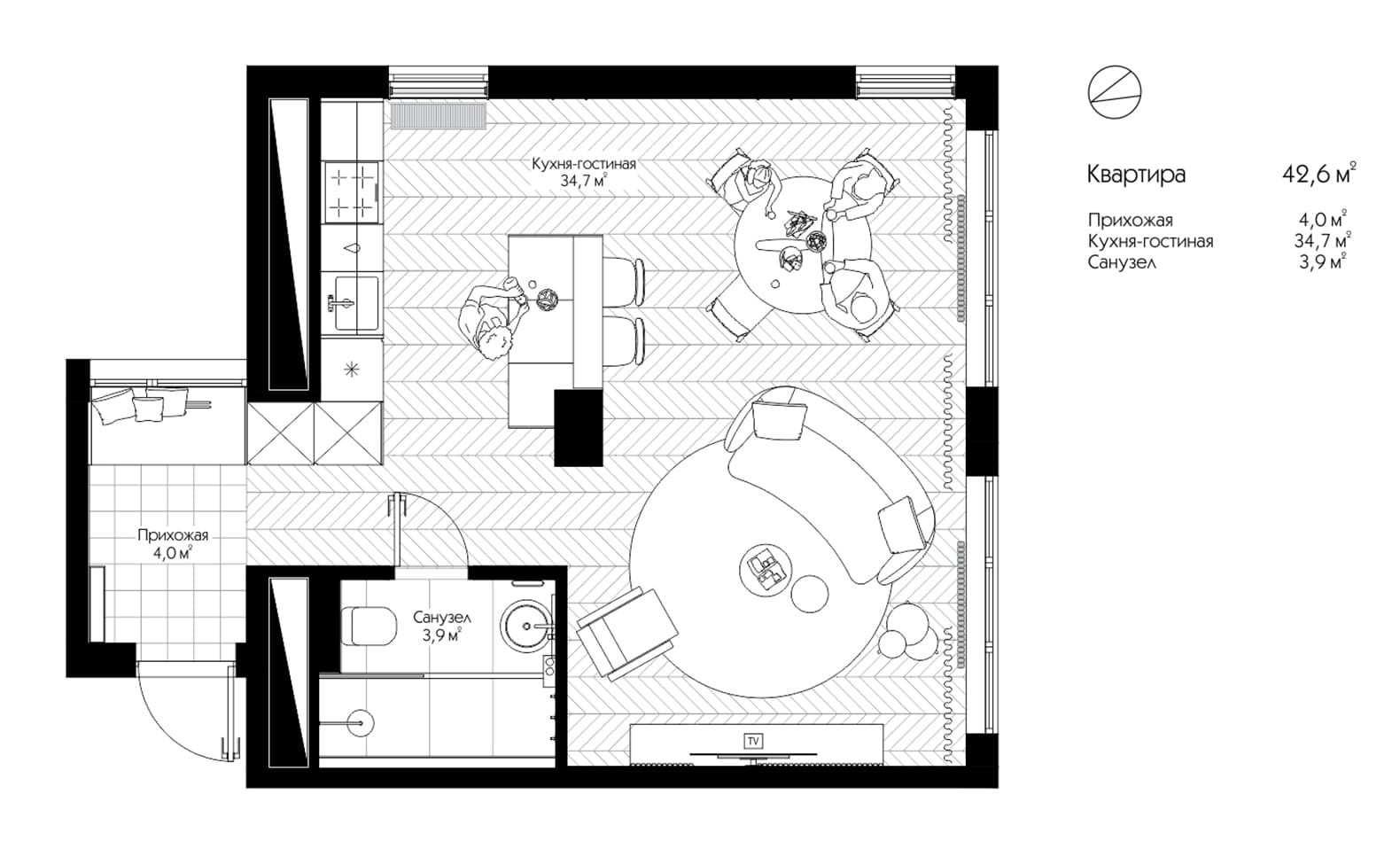 Жизнерадостный интерьер квартиры с многофункциональной гостиной — проект MEDIANA Interiors