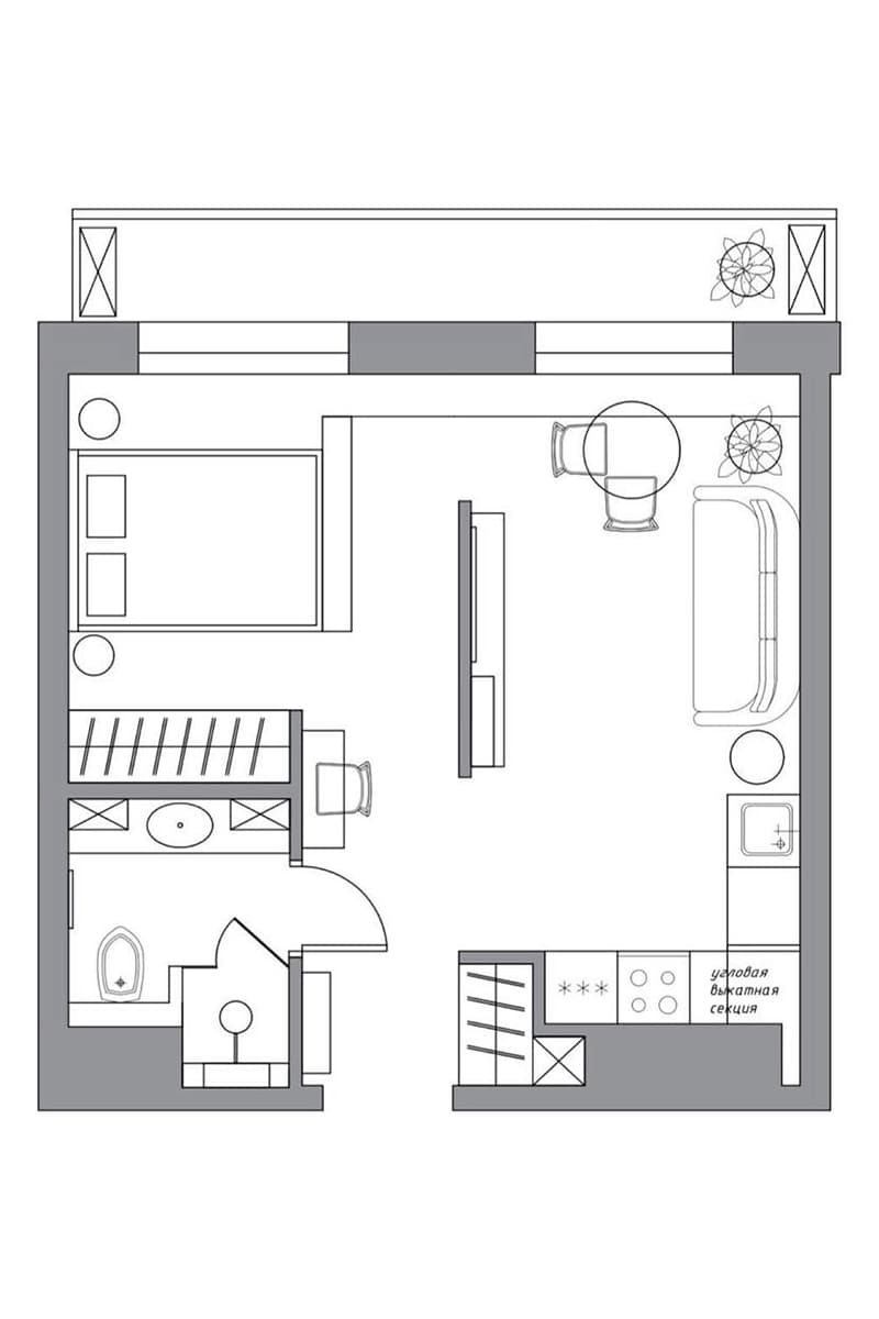 Интерьер небольшой квартиры на набережной Черной речки — проект Милы Моргунян