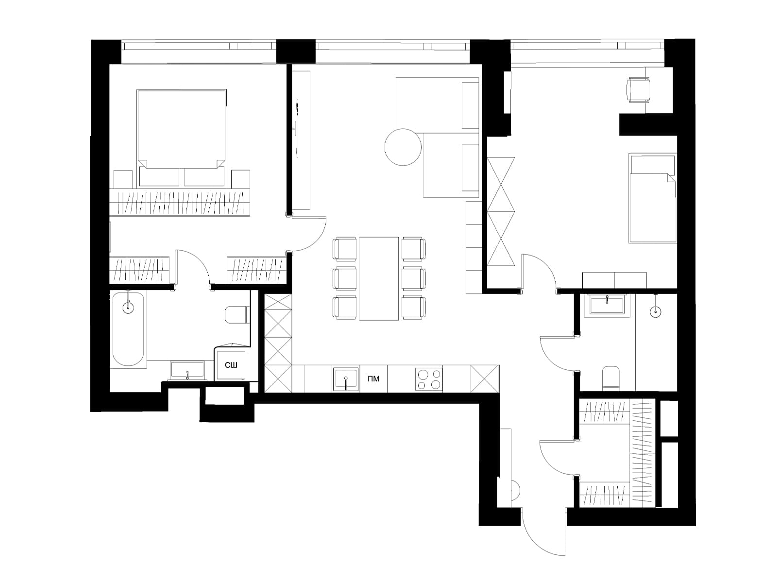 Акцентная темная кухня в интерьере семейной квартиры — проект дизайн-студии MOVE BUREAU