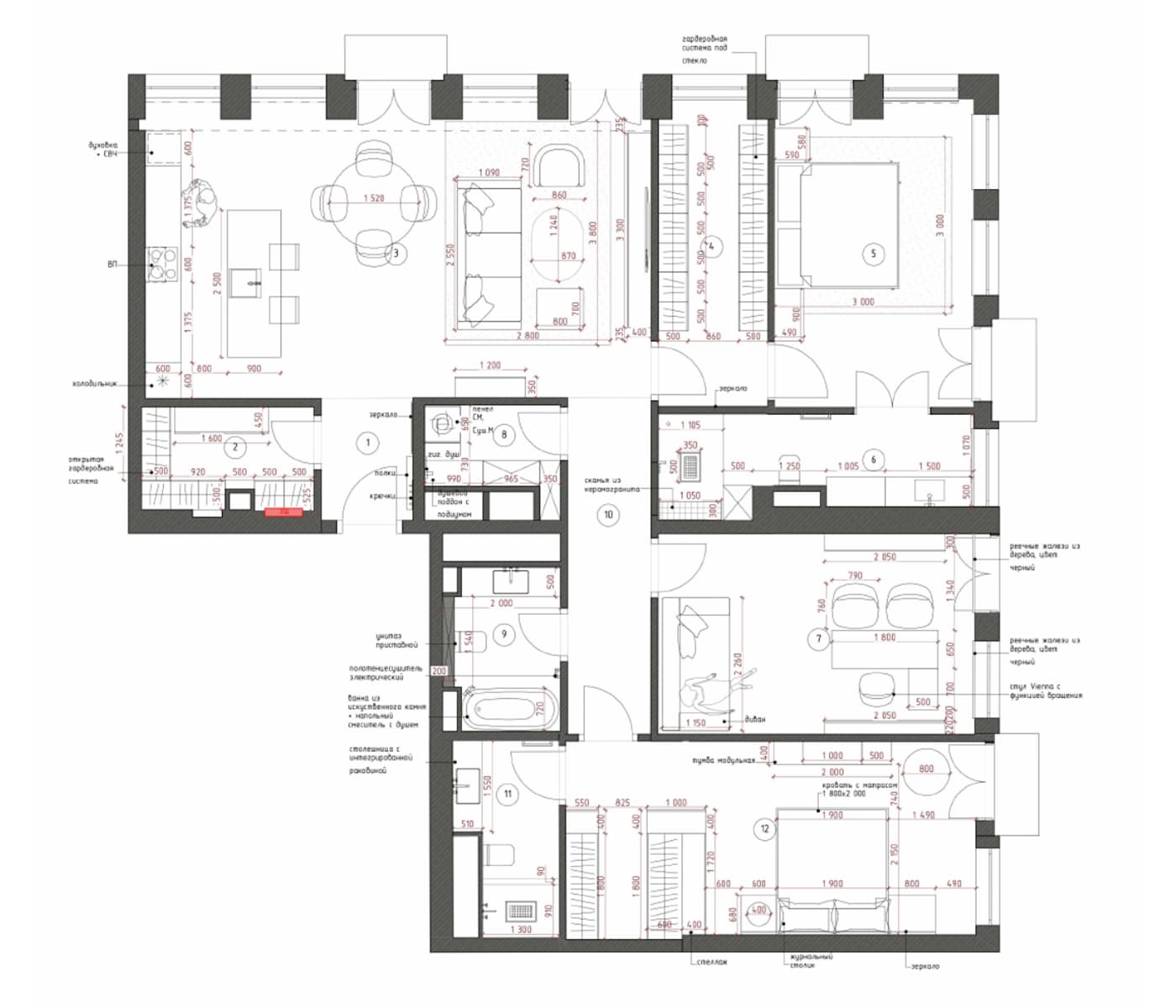 Современный интерьер квартиры с большими окнами — проект Виктории Вольвач