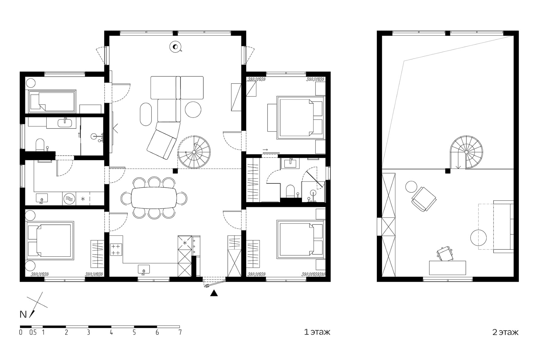 Современный интерьер дачи со скульптурной лестницей — проект VOLVES interiors