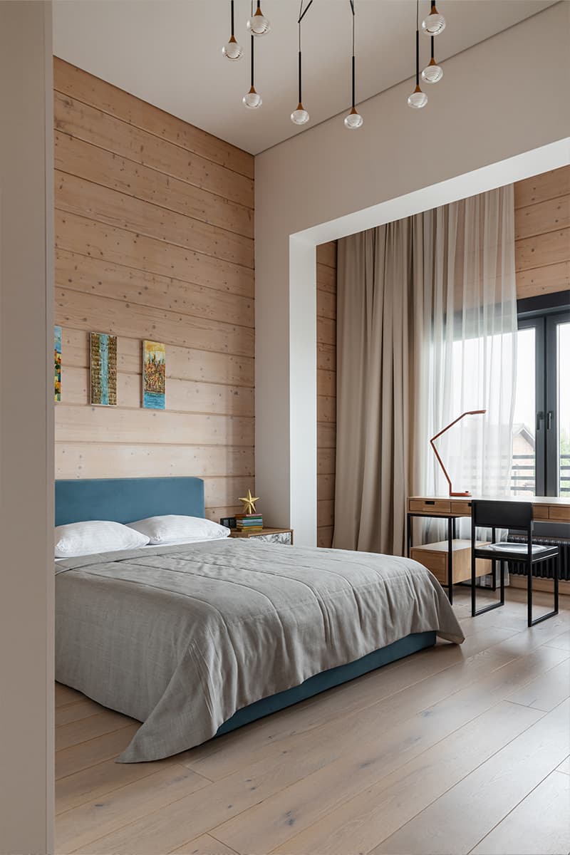 Теплота клееного бруса в интерьере загородного дома — проект Екатерины Беляковой