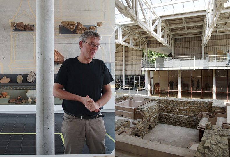 Слева – директор музея, доктор исторических наук Йорг Шойербрандт, справа – экспозиция Римского музея