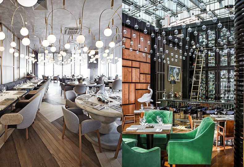 Слева – ресторан Ruski, справа – ресторан Sixty, Megre Interiors