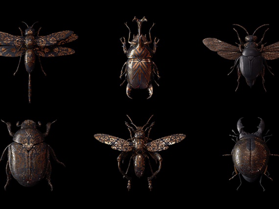 Цифровой художник Billelis расписал насекомых золотыми узорами