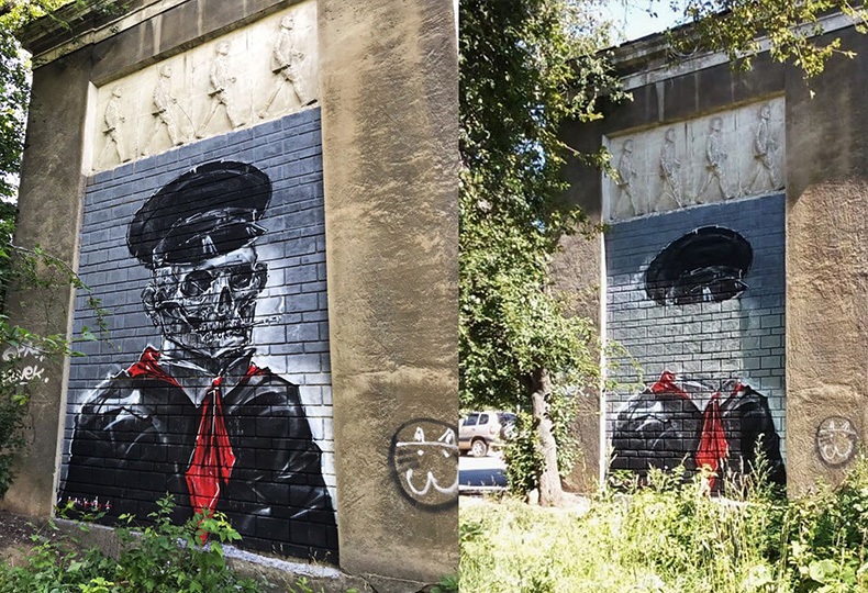 Работы художника Chervi для Карт-бланша (справа) были на следующий же день «отцензурированы» активистами из группы ВК «Научи хорошему 2.0»