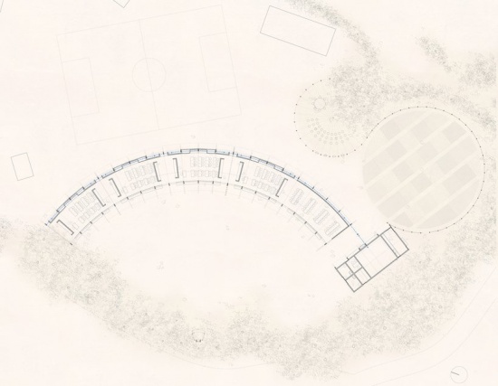 Джо Браши спроектировал полукруглое здание школы в виде амфитеатра на Гаити