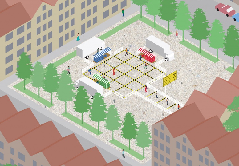 Shift Architecture Urbanism спроектировала модель рынка с социальным дистанцированием