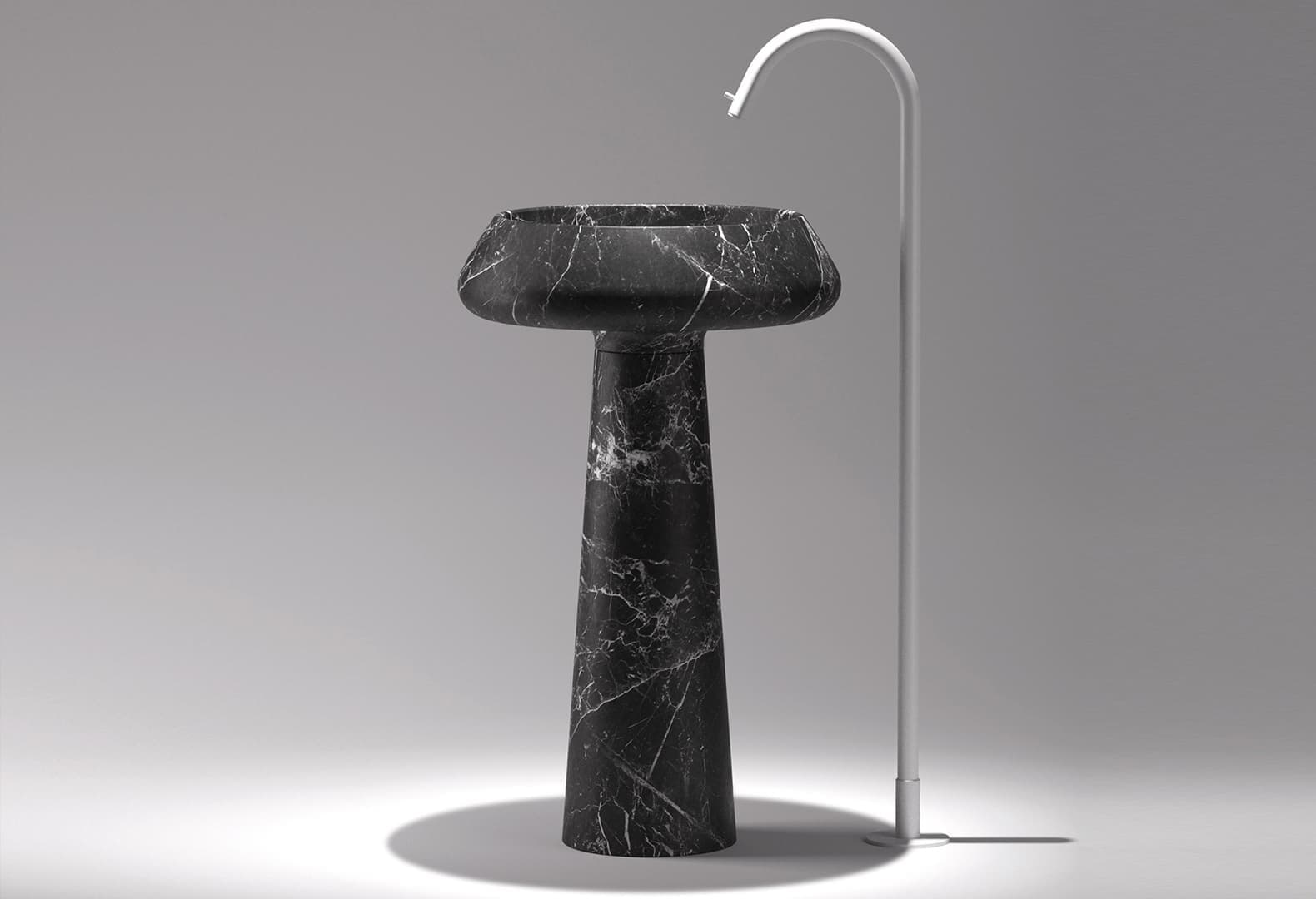 Напольная раковина Bijon. Изготовлена из белого мрамора Carrara