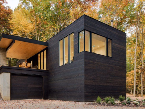 ​Архитекторы Studio MM построили в лесу хижину из сожженного кедра​​