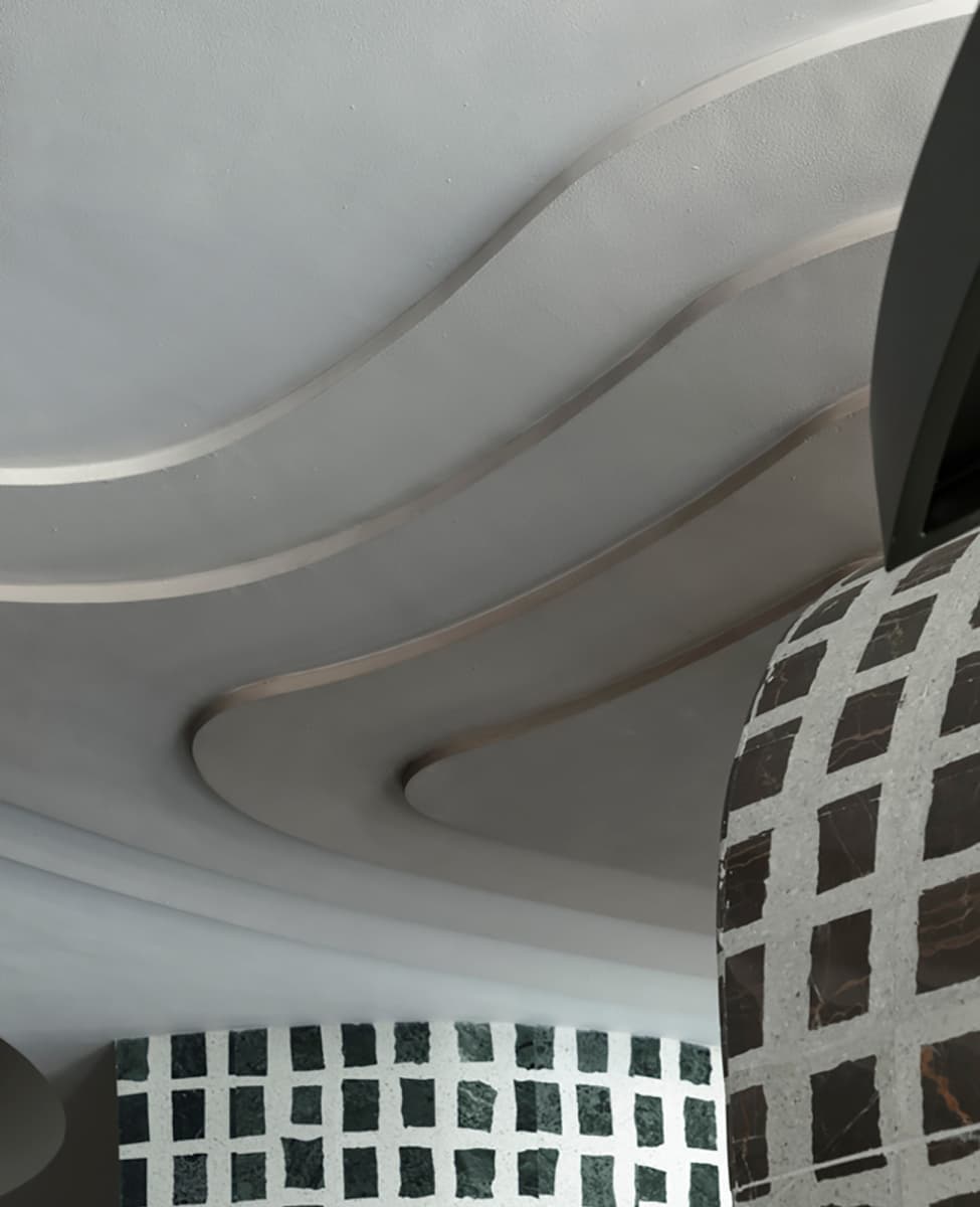 Оптические иллюзии и мягкие формы в интерьере индийского ресторана – проект Renesa Studio