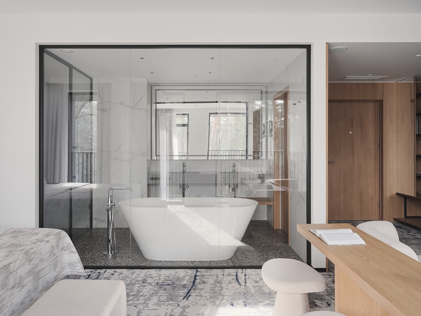 Единство стекла и дерева в интерьере отеля Karmann’s – проект Олеси Левкович