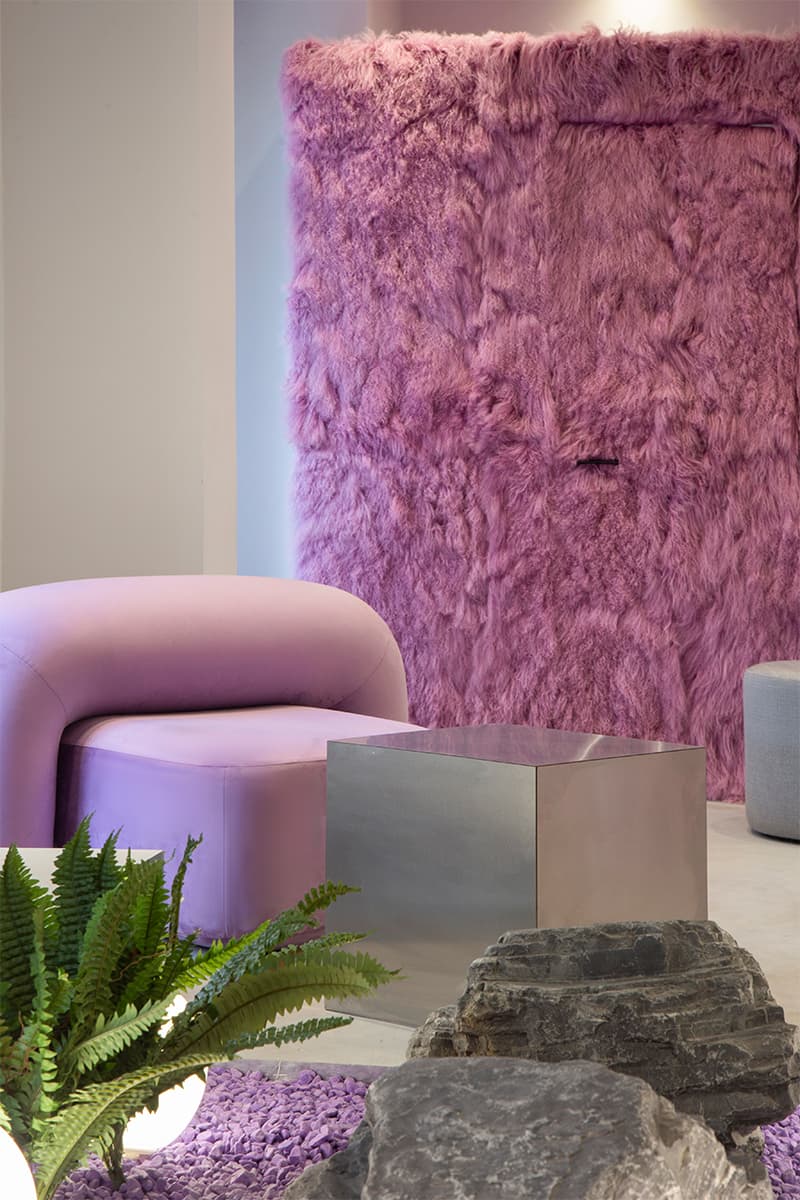 Фиолетовый мех, сталь и живые растения в эпатажном интерьере шоурума – проект KIDZ Design