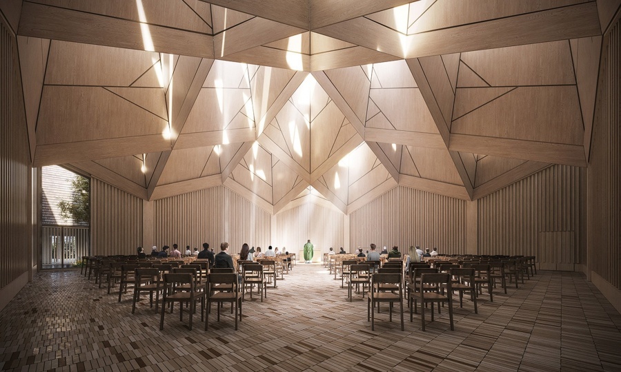 Студия Henning Larsen спроектировала современную церковь из дерева