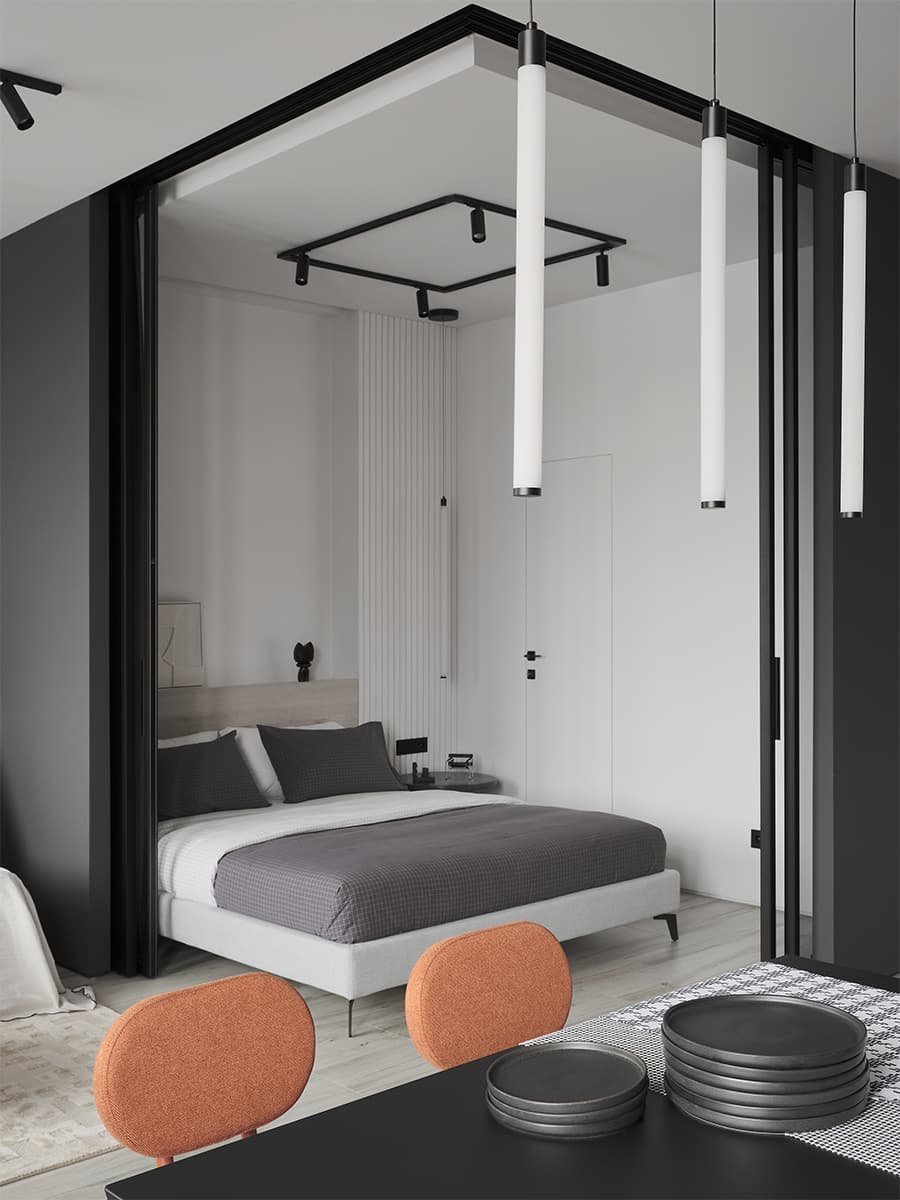 Минималистичный интерьер квартиры под сдачу со спальней-боксом – проект Алексея Иванова