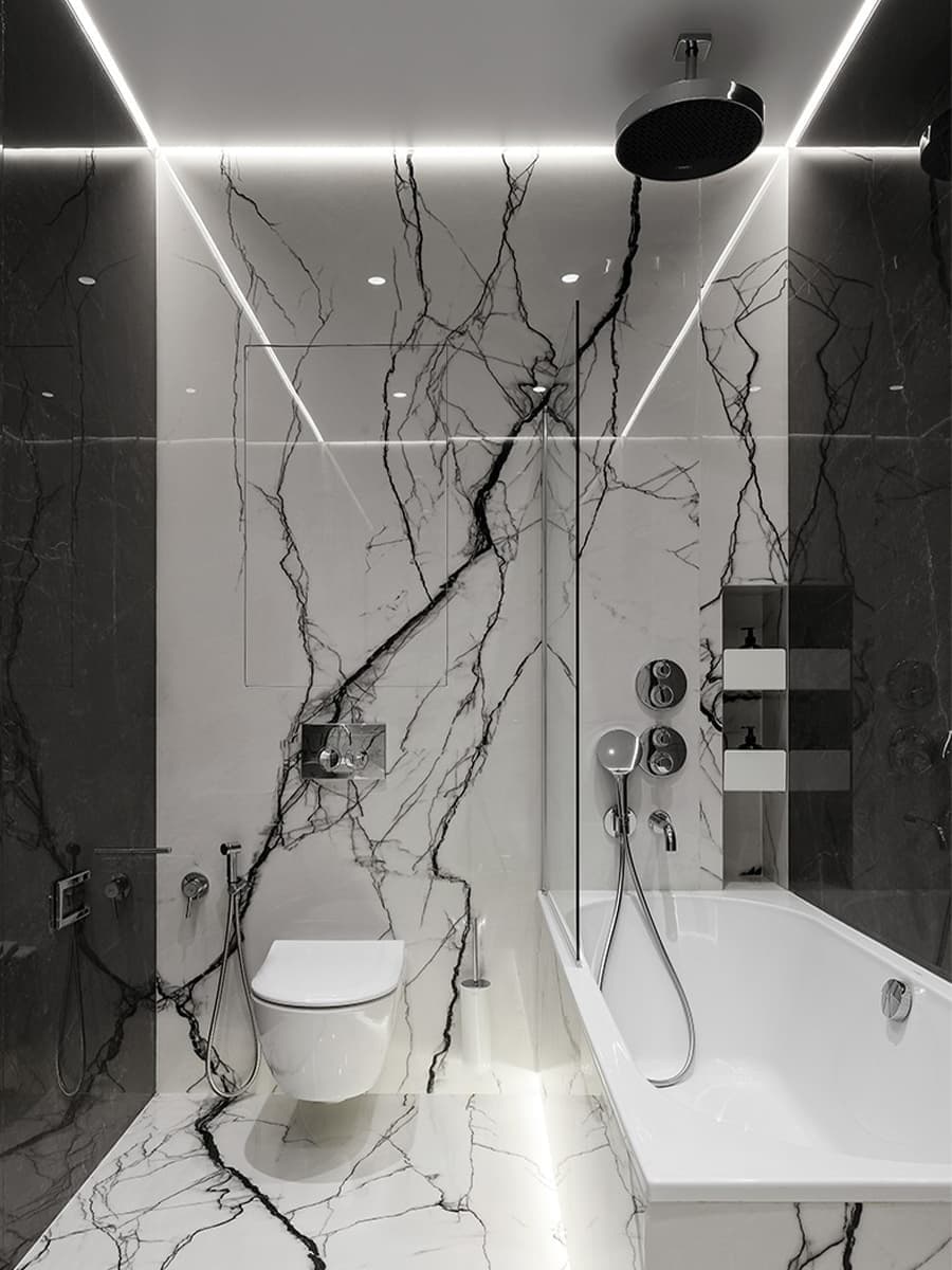 Монохромный интерьер квартиры с созданной на заказ мягкой группой — проект Станислава Бороздинского