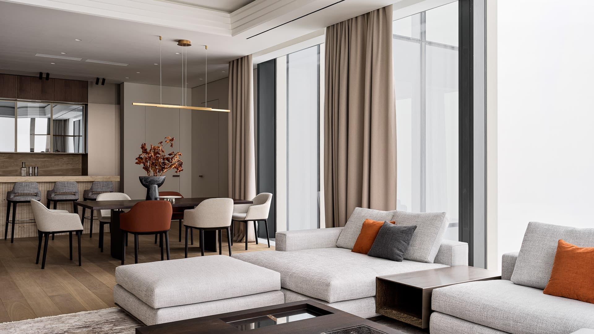Премиальные материалы и умное зонирование в интерьере квартиры на 64-м этаже небоскреба — проект Анастасии Дэйви и Натальи Шибановой
